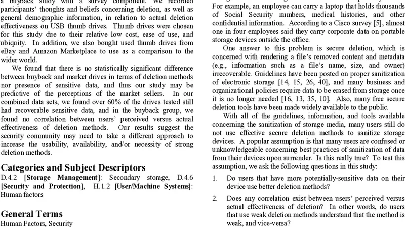 Is Your Data Gone? Comparing Perceived Effectiveness of Thumb Drive   Deletion Methods to Actual Effectiveness