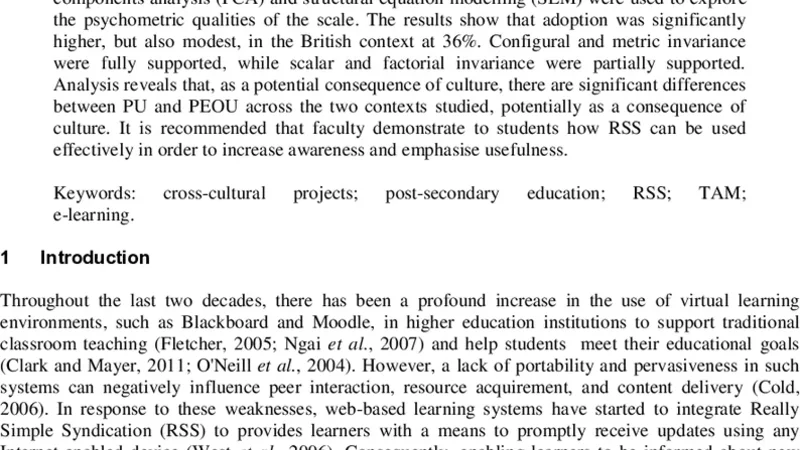 Cross-Cultural Differences in Students Intention to Use RSS Feeds   between Lebanon and the United Kingdom: A Multi-Group Invariance Analysis   Based on the Technology Acceptance Model