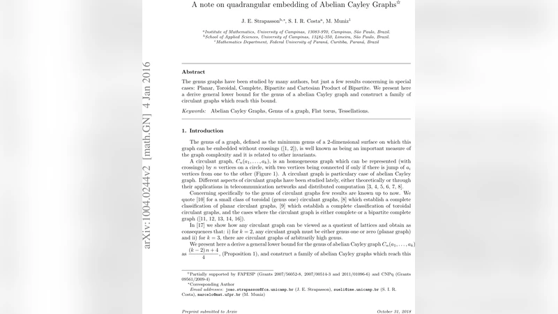 A note on quadrangular embedding of Abelian Cayley Graphs