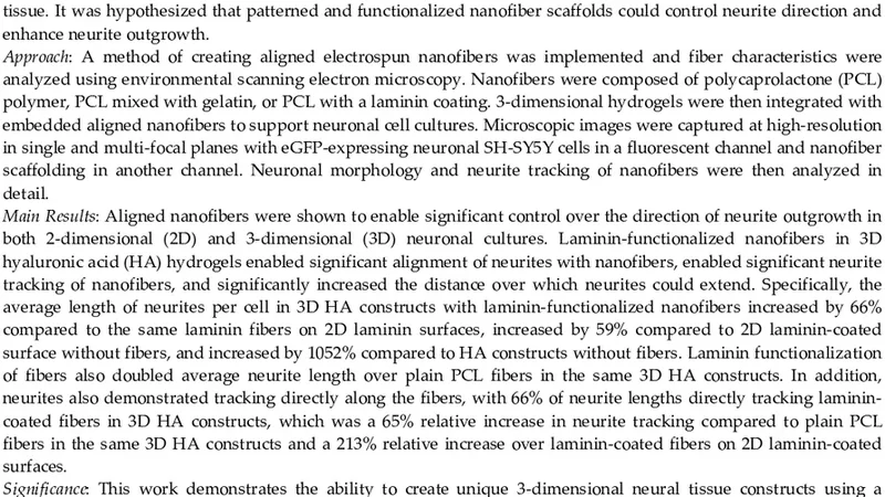Patterned and Functionalized Nanofiber Scaffolds in Three-Dimensional   Hydrogel Constructs Enhance Neurite Outgrowth and Directional Control