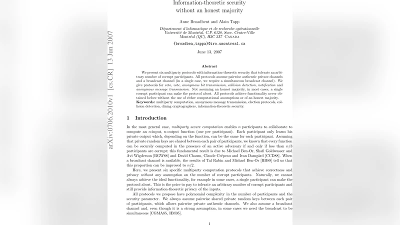 Information-theoretic security without an honest majority