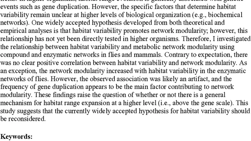 Habitat variability does not generally promote metabolic network   modularity in flies and mammals