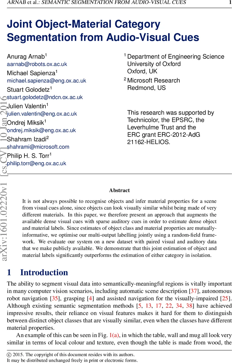 Joint Object-Material Category Segmentation from Audio-Visual Cues
