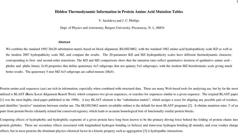 Hidden Thermodynamic Information in Protein Amino Acid Mutation Tables