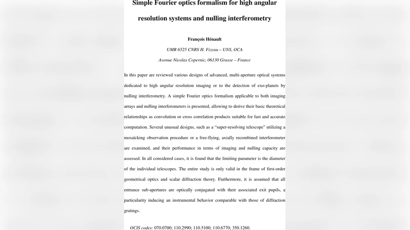 Simple Fourier optics formalism for high angular resolution systems and   nulling interferometry