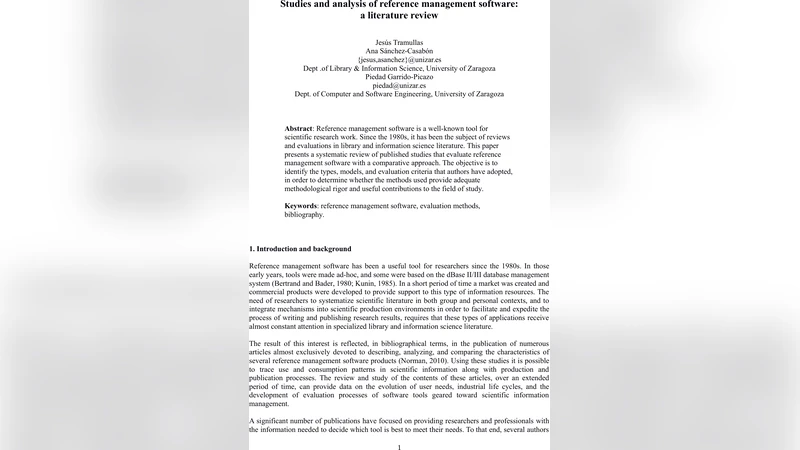 Studies and analysis of reference management software: a literature   review