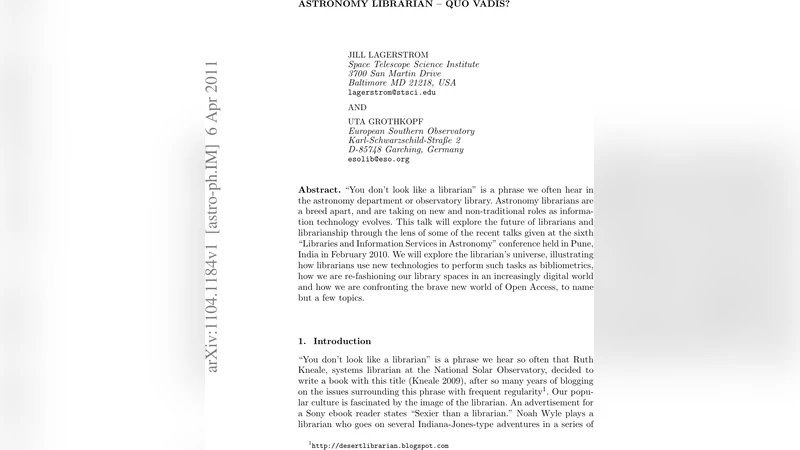 Astronomy Librarians - Quo Vadis?