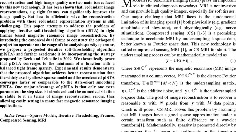 Projected Iterative Soft-thresholding Algorithm for Tight Frames in   Compressed Sensing Magnetic Resonance Imaging