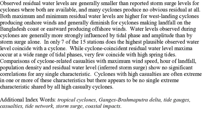 Observations of cyclone-induced storm surge in coastal Bangladesh