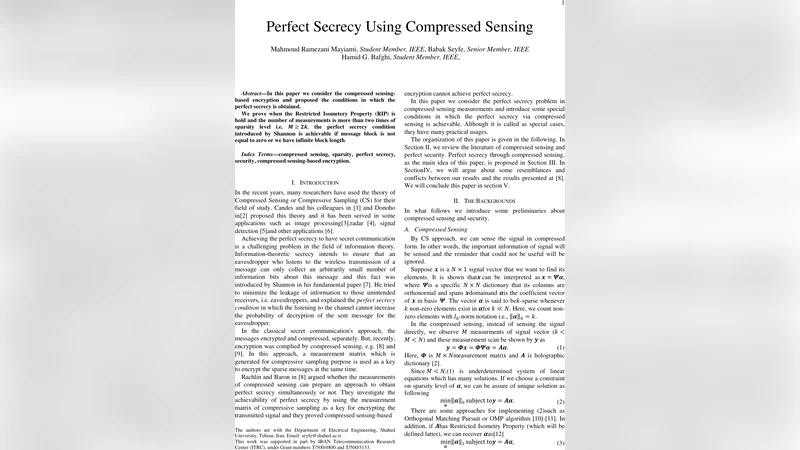 Perfect Secrecy Using Compressed Sensing