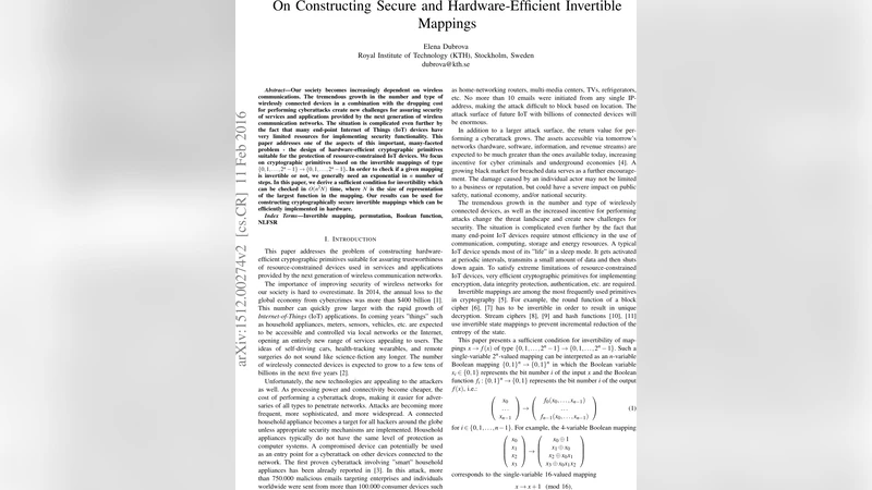 On Constructing Secure and Hardware-Efficient Invertible Mappings