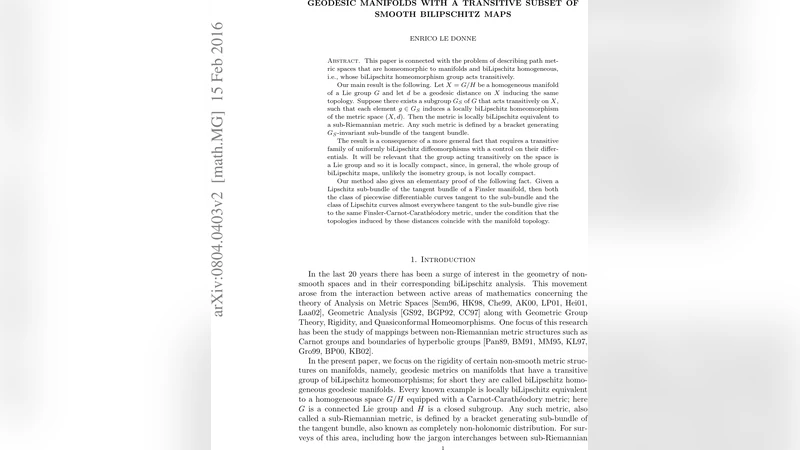 Geodesic manifolds with a transitive subset of smooth biLipschitz maps