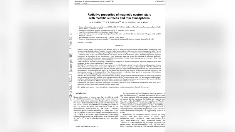 Radiative properties of magnetic neutron stars with metallic surfaces   and thin atmospheres