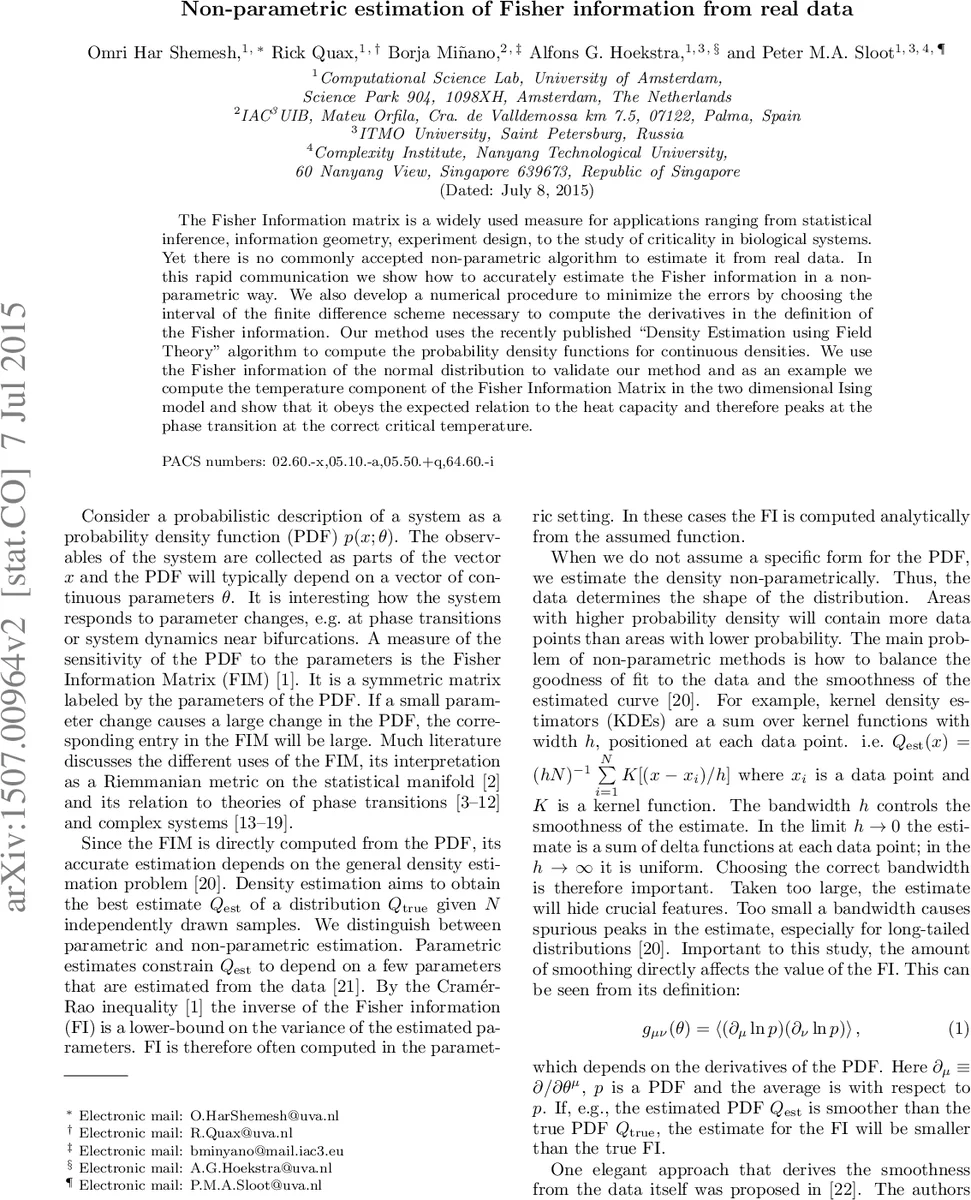 Non-parametric estimation of Fisher information from real data