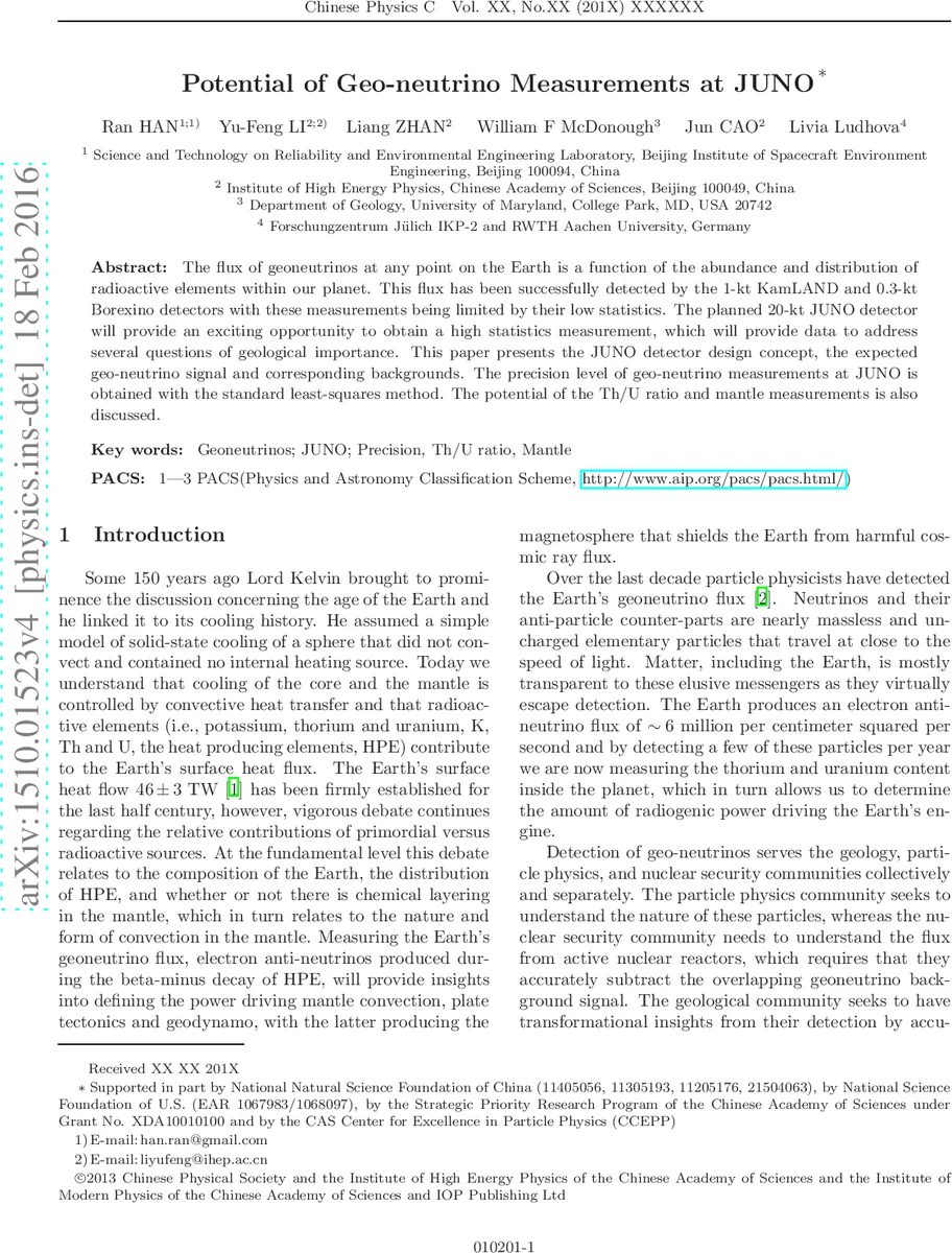 Potential of Geo-neutrino Measurements at JUNO