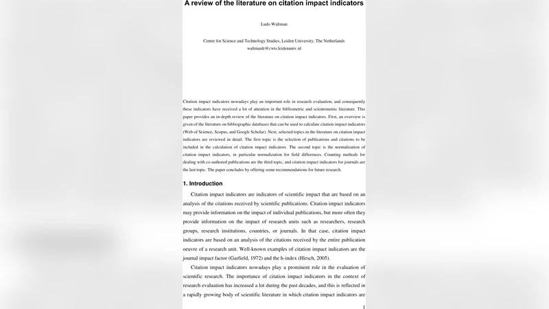 A review of the literature on citation impact indicators