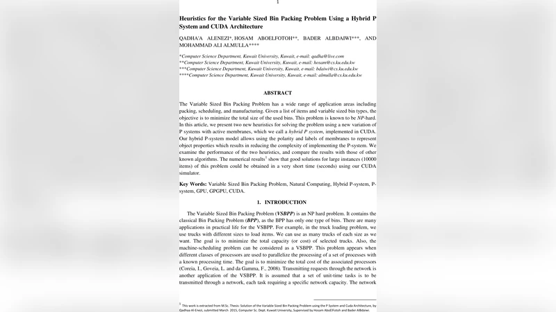 Heuristics for the Variable Sized Bin Packing Problem Using a Hybrid   P-System and CUDA Architecture