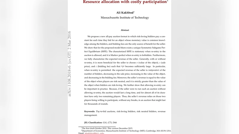 Resource allocation with costly participation