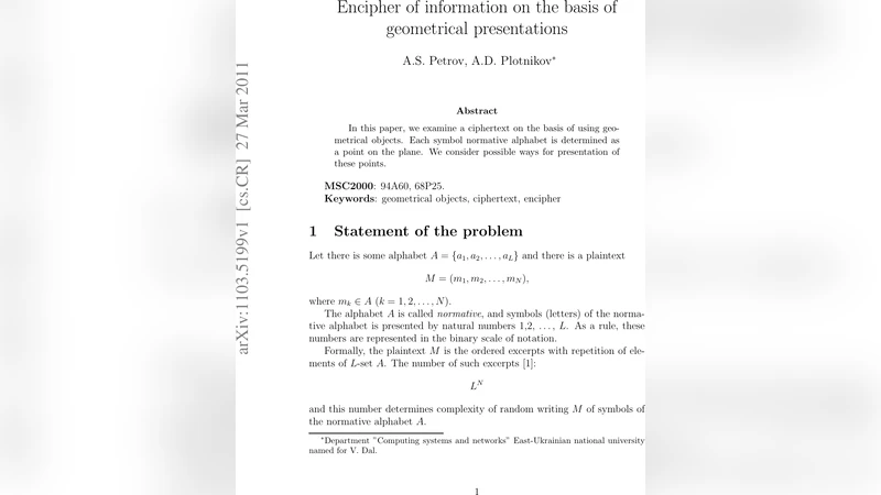 Encipher of information on the basis of geometrical presentations