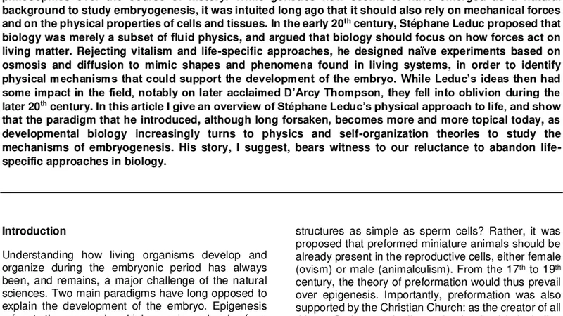 Stephane Leduc and the vital exception in the Life Sciences