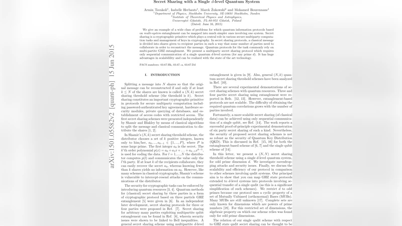 Secret Sharing with a Single d-level Quantum System