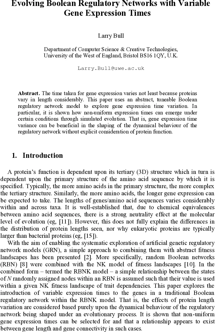 Evolving Boolean Regulatory Networks with Variable Gene Expression Times