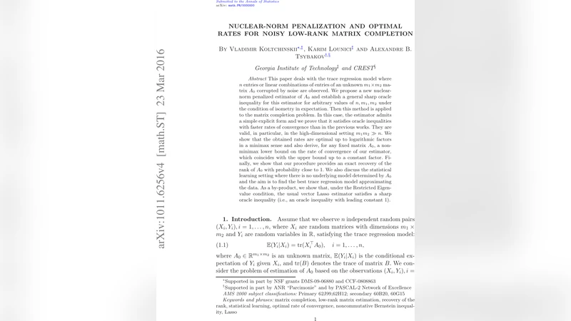 Nuclear norm penalization and optimal rates for noisy low rank matrix   completion