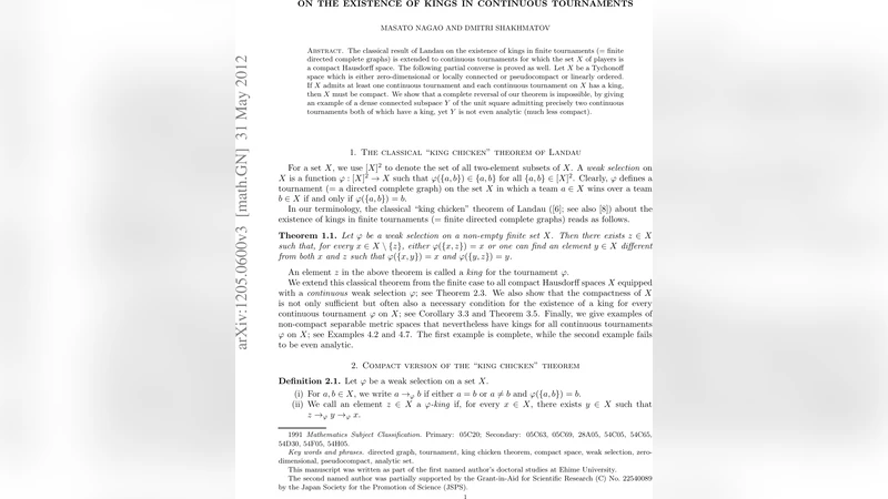 On the existence of kings in continuous tournaments