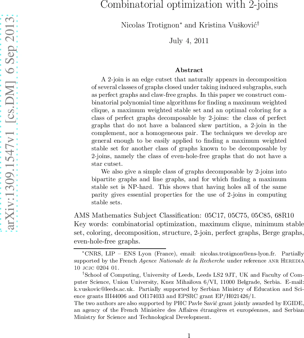 Combinatorial optimization with 2-joins