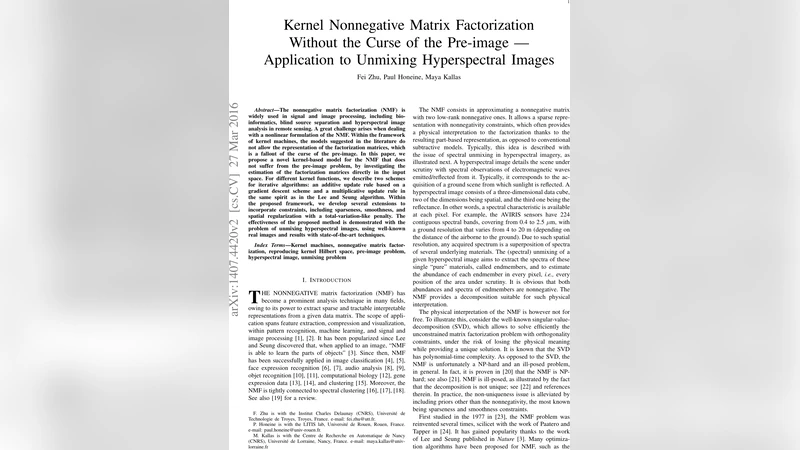 Kernel Nonnegative Matrix Factorization Without the Curse of the   Pre-image - Application to Unmixing Hyperspectral Images