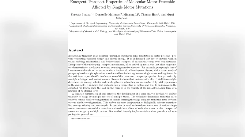 Emergent Transport Properties of Molecular Motor Ensemble Affected by   Single Motor Mutations
