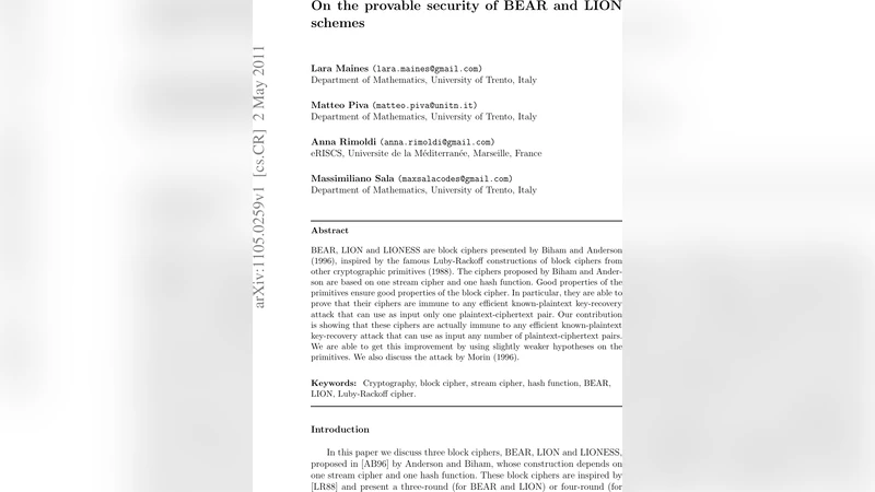 On the provable security of BEAR and LION schemes