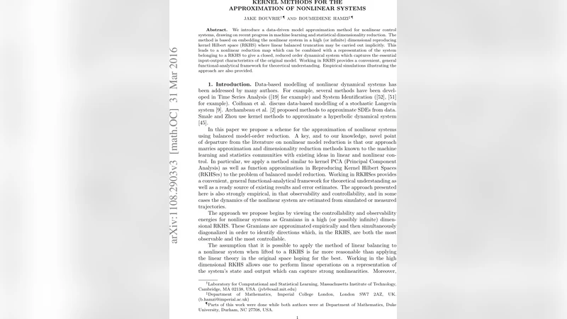 Kernel Methods for the Approximation of Nonlinear Systems