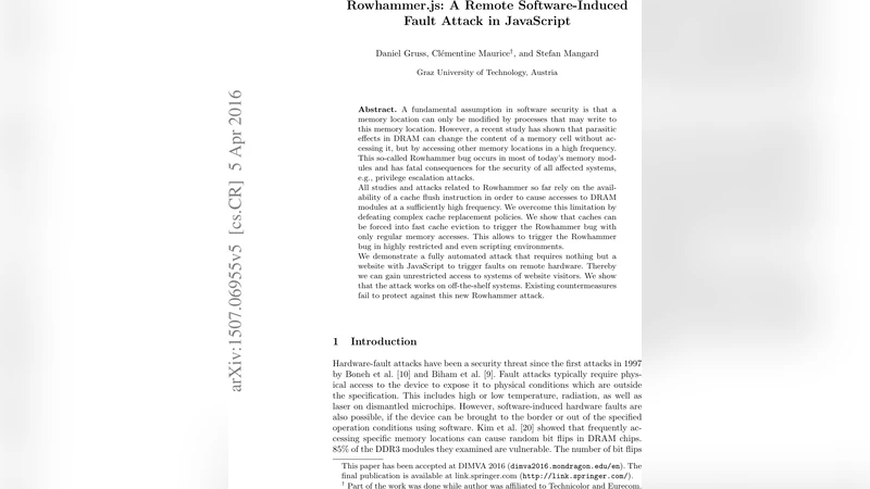 Rowhammer.js: A Remote Software-Induced Fault Attack in JavaScript