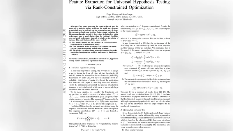 Feature Extraction for Universal Hypothesis Testing via Rank-constrained   Optimization