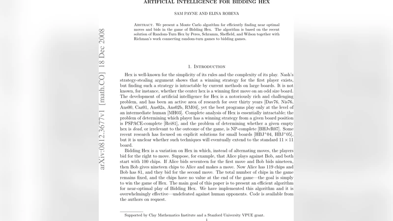 Artificial intelligence for Bidding Hex