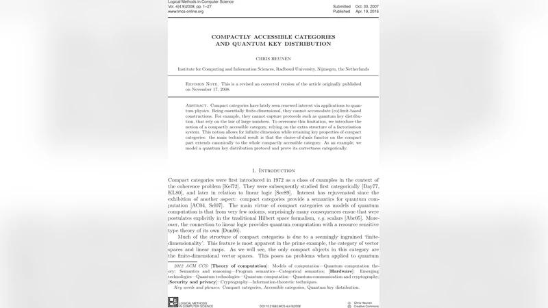 Compactly accessible categories and quantum key distribution