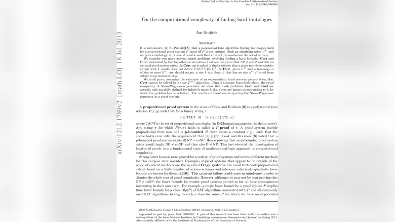 On the computational complexity of finding hard tautologies