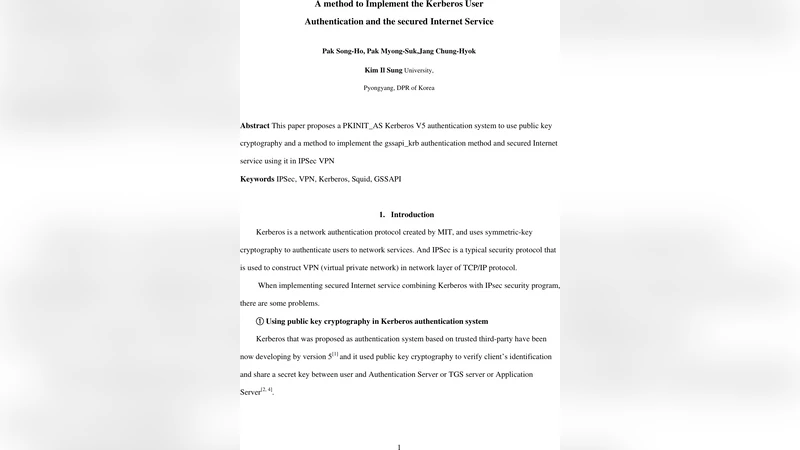 A method to Implement the Kerberos User Authentication and the secured   Internet Service