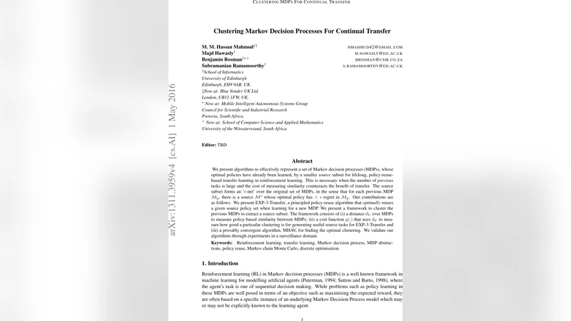 Clustering Markov Decision Processes For Continual Transfer