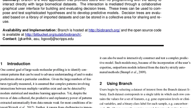 Branch: An interactive, web-based tool for testing hypotheses and   developing predictive models