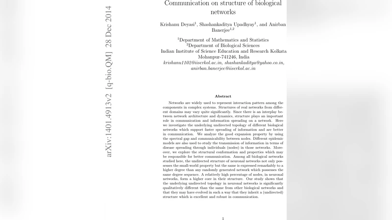 Communication on structure of biological networks