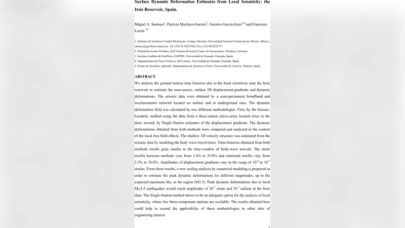 Surface Dynamic Deformation Estimates from Local Seismicity: the Itoiz   Reservoir, Spain