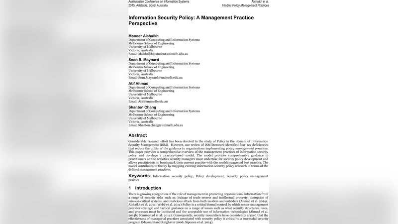 Information Security Policy: A Management Practice Perspective