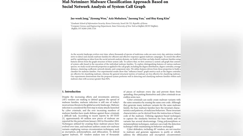 Mal-Netminer: Malware Classification Approach based on Social Network   Analysis of System Call Graph