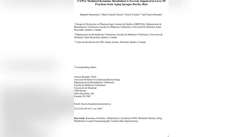 CYP3A Mediated Ketamine Metabolism is Severely Impaired in Liver S9   Fractions from Aging Sprague Dawley Rats