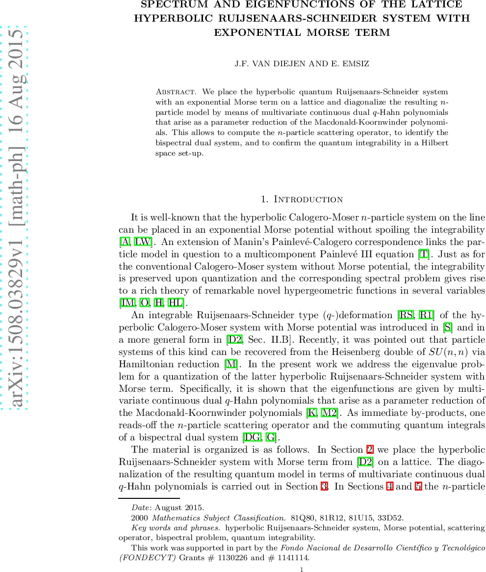 Spectrum and eigenfunctions of the lattice hyperbolic   Ruijsenaars-Schneider system with exponential Morse term
