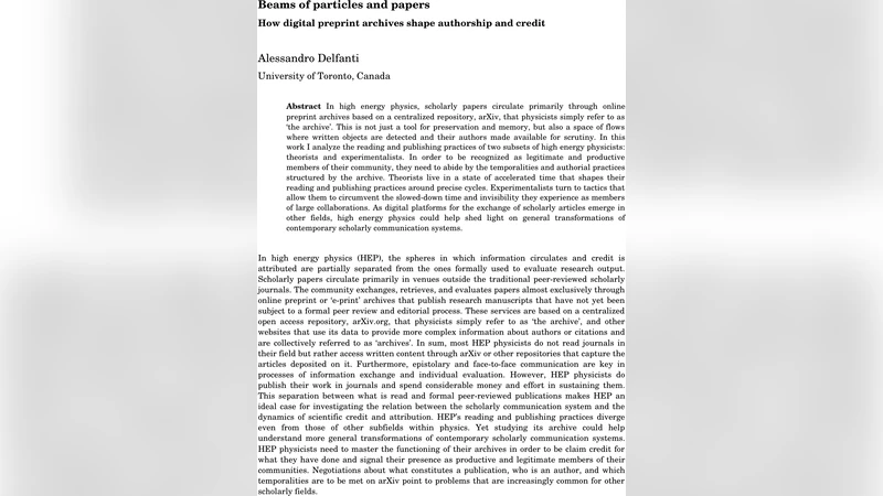 Beams of particles and papers. How digital preprint archives shape   authorship and credit