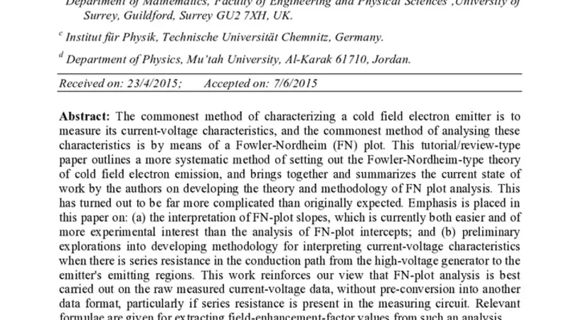 Fowler-Nordheim Plot Analysis: a Progress Report