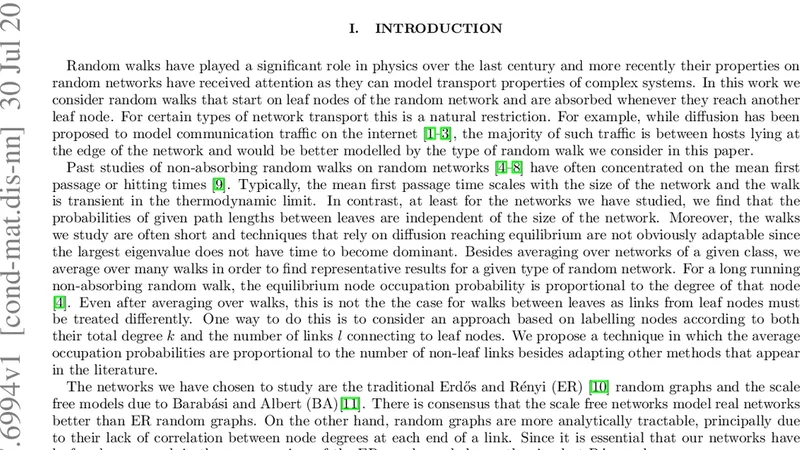 Random Walks between Leaves of Random Networks